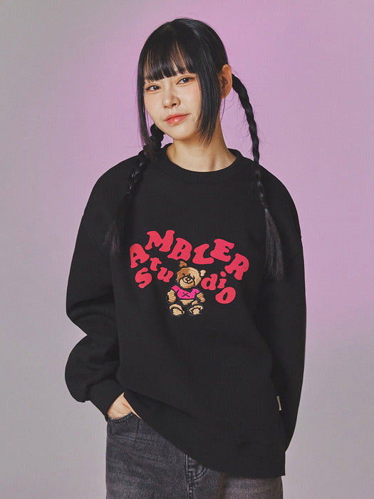 [ambler] Original Bear Over fit Sweatshirt AMM1115 (Black)