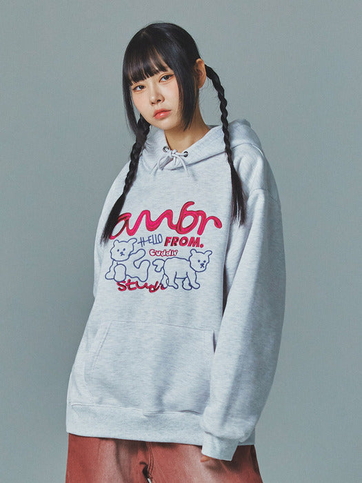 [ambler] Hello Over fit Hoodie AHP1017 (White-Melange)