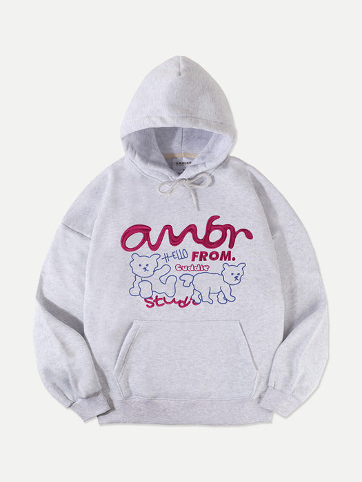 [ambler] Hello Over fit Hoodie AHP1017 (White-Melange)
