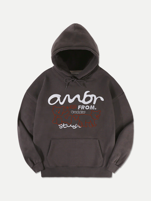 [ambler] Hello Over fit Hoodie AHP1017 (Dark-Gray)