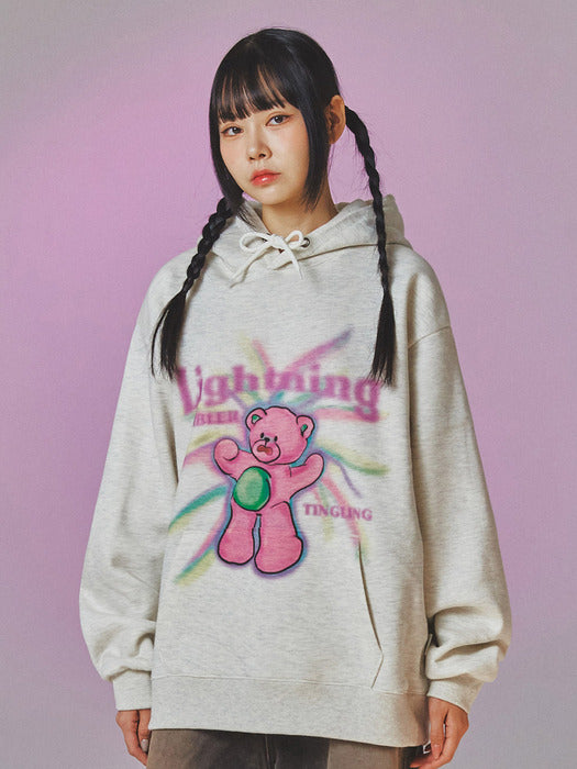 [ambler] Lighting Bear Over fit Hoodie AHP1018 (Oatmeal)