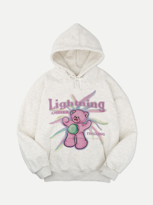 [ambler] Lighting Bear Over fit Hoodie AHP1018 (Oatmeal)