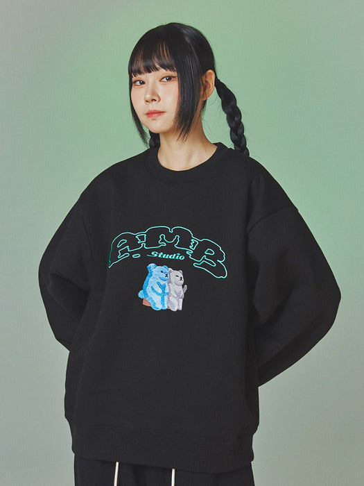 [ambler] space out Over fit Sweatshirt AMM1116 (Black)