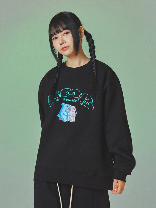 [ambler] space out Over fit Sweatshirt AMM1116 (Black)