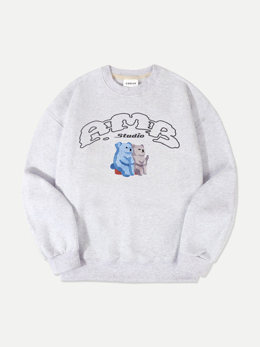 [ambler] space out Over fit Sweatshirt AMM1116 (White-Melange)