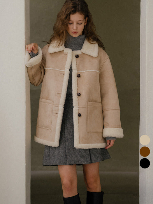 Tillidie Wool shearing collar suede mustang coat Beige
