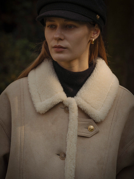 [TILLIDIE] Strap point fur collar suede mustang_Beige