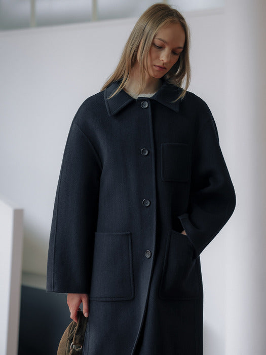 Tillidie Cashmere balloon sleeve handmade coat Dark navy