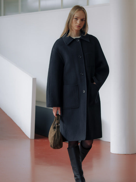 Tillidie Cashmere balloon sleeve handmade coat Dark navy