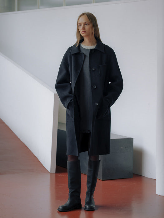 Tillidie Cashmere balloon sleeve handmade coat Dark navy