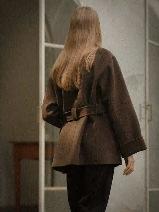 [TILLIDIE] Cashmere hunter strap half coat_Khaki