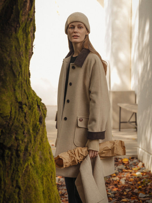 [TILLIDIE] Corduroy collar padding wool coat_Oatmeal
