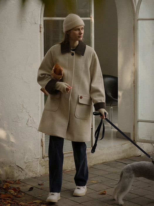 [TILLIDIE] Corduroy collar padding wool coat_Oatmeal
