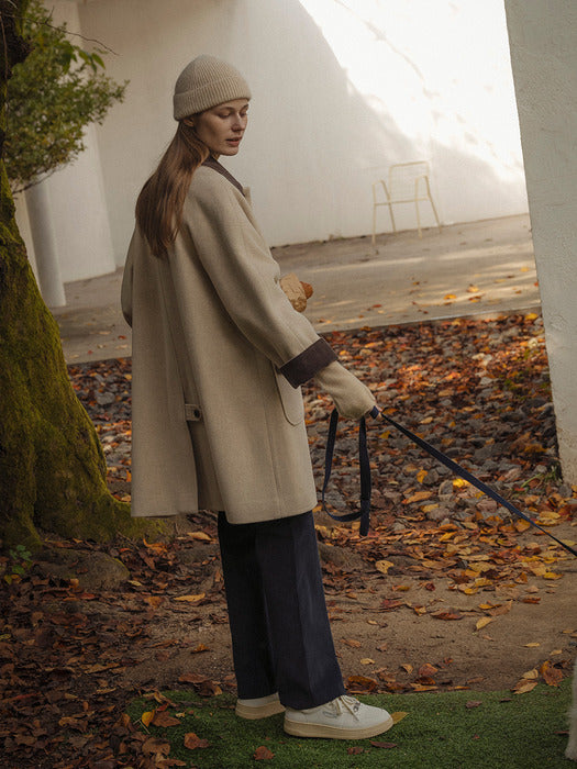 [TILLIDIE] Corduroy collar padding wool coat_Oatmeal