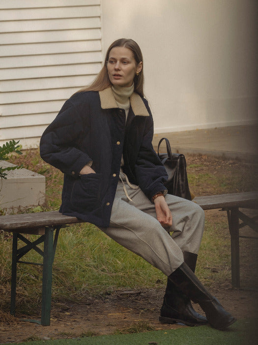 [TILLIDIE] Shearing collar quilting padding jacket_Navy