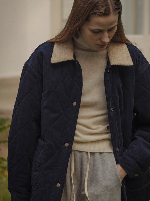 [TILLIDIE] Shearing collar quilting padding jacket_Navy