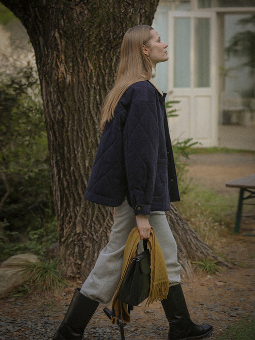 [TILLIDIE] Shearing collar quilting padding jacket_Navy