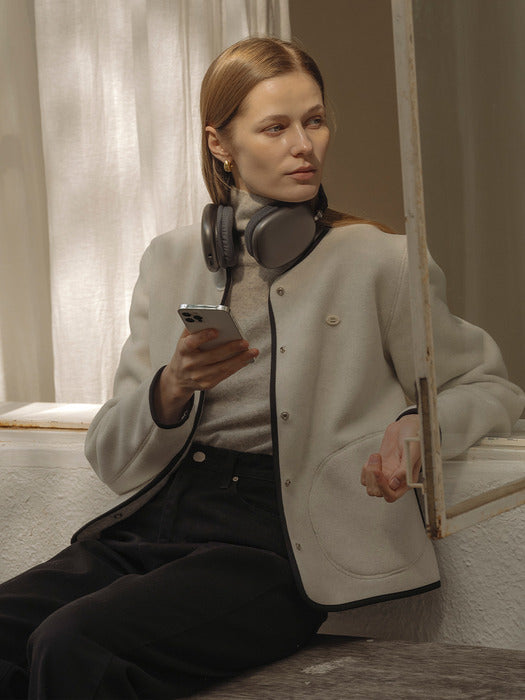 [TILLIDIE] Sofia collarless fleece jacket_Cream