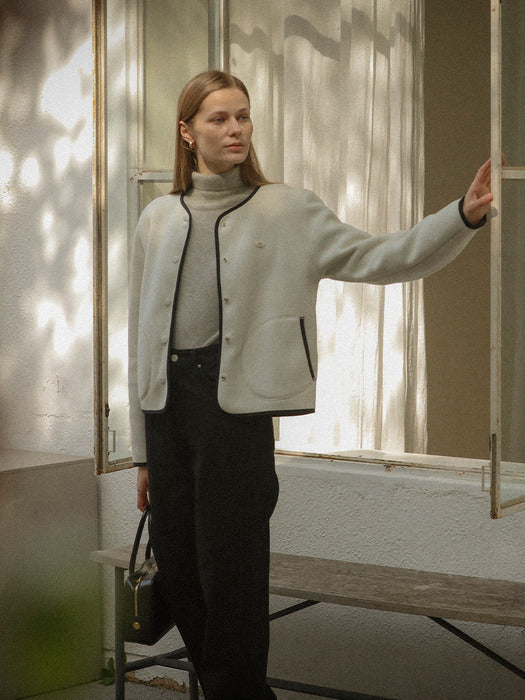 [TILLIDIE] Sofia collarless fleece jacket_Cream