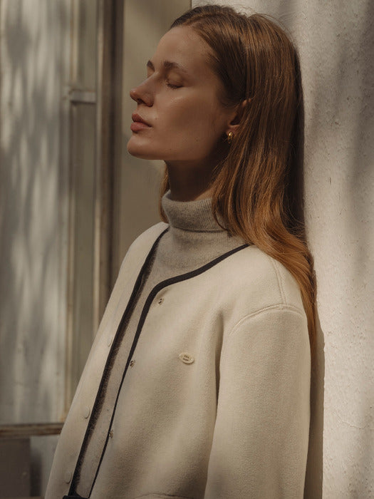 [TILLIDIE] Sofia collarless fleece jacket_Cream