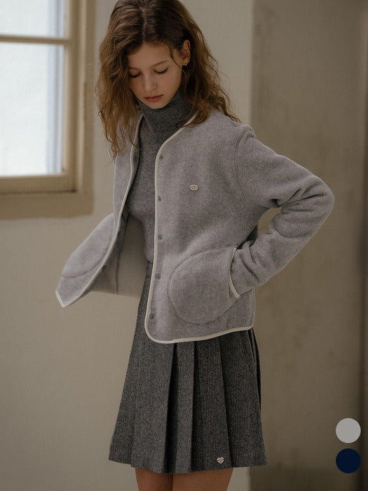 [TILLIDIE] Sofia collarless fleece jacket_2color