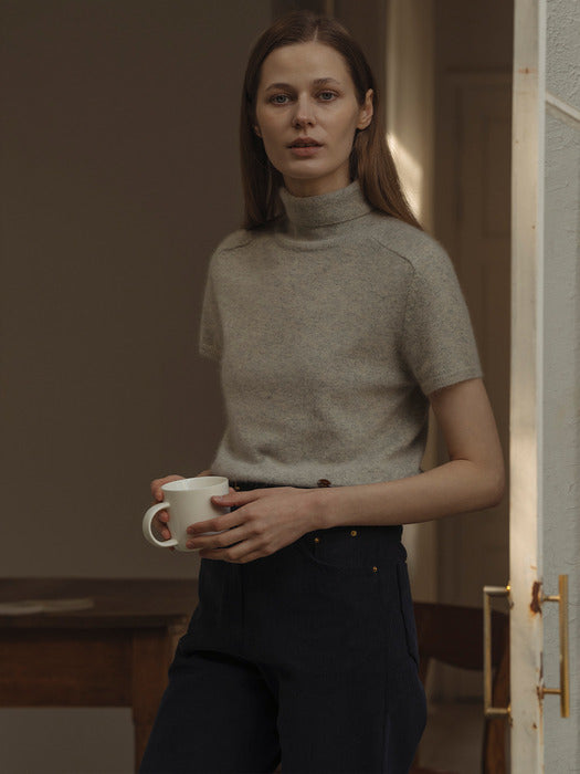 [TILLIDIE] Raccoon half turtle-neck knit_Light gray