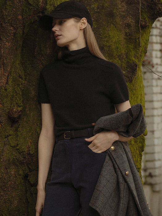 [TILLIDIE] Raccoon half turtle-neck knit_Black