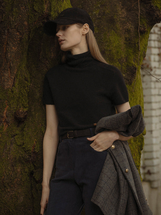 [TILLIDIE] Raccoon half turtle-neck knit_Black