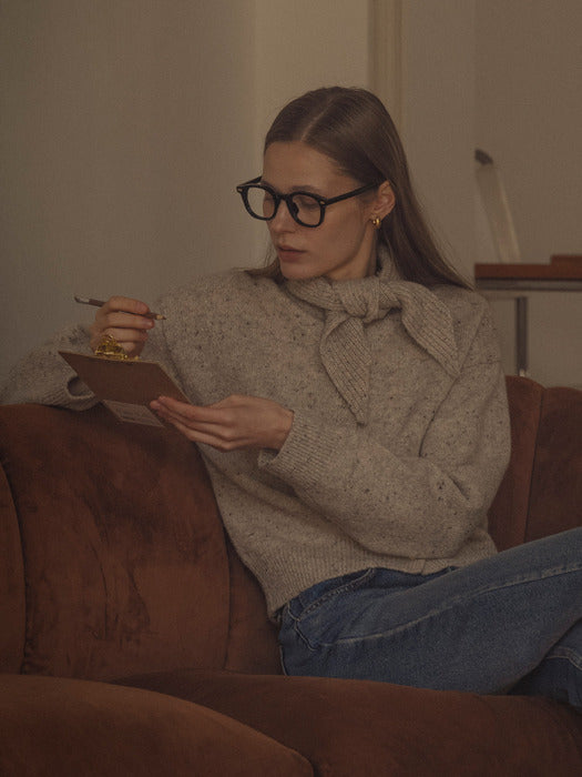 [TILLIDIE] Scarf knit gold button cardigan_Oatmeal