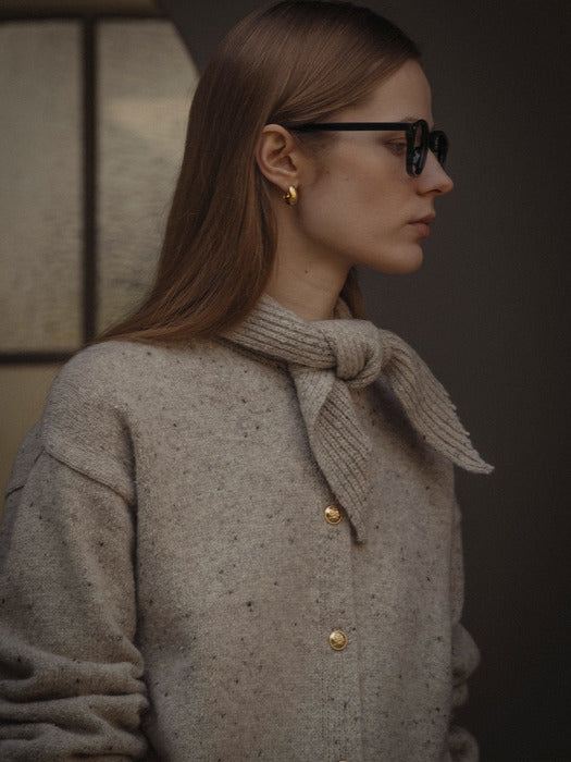 [TILLIDIE] Scarf knit gold button cardigan_Oatmeal