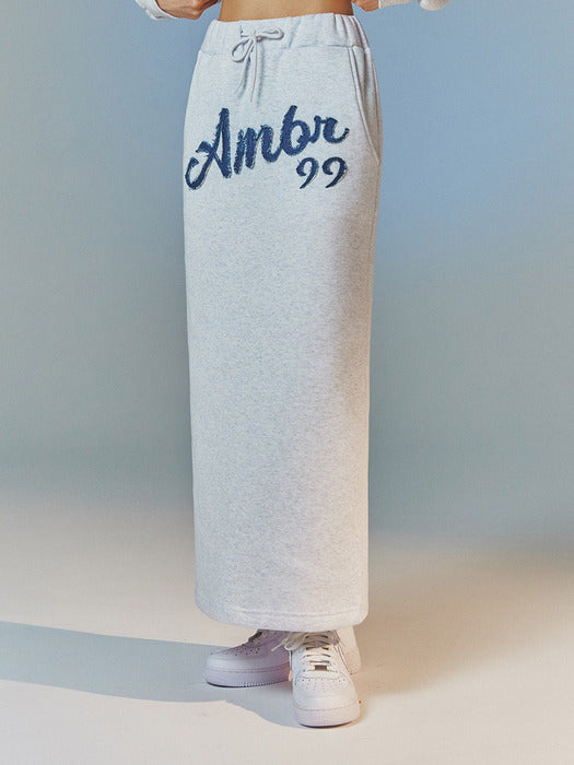 [ambler] Denim Ambler Straight Long Skirt Ask302 (White-Melange)