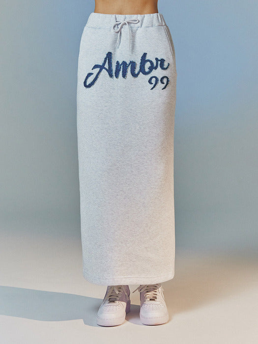 [ambler] Denim Ambler Straight Long Skirt Ask302 (White-Melange)