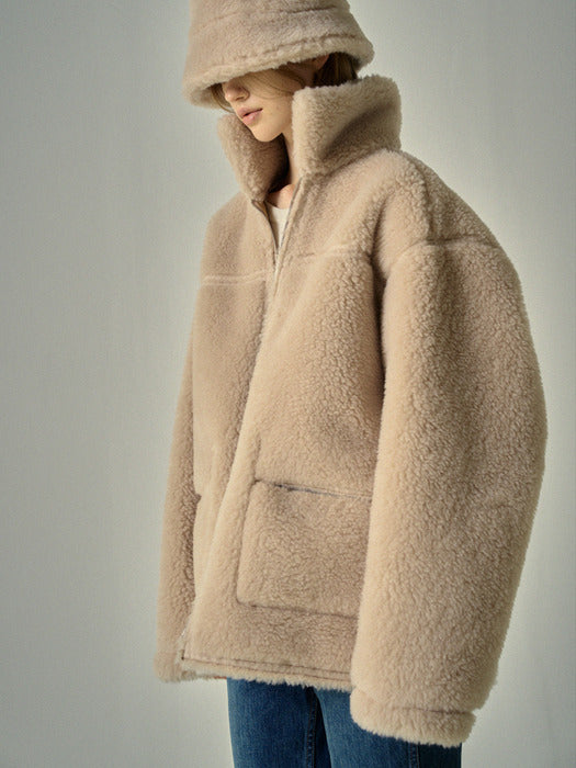 Lambswool Reversible Half Mouton_suede beige