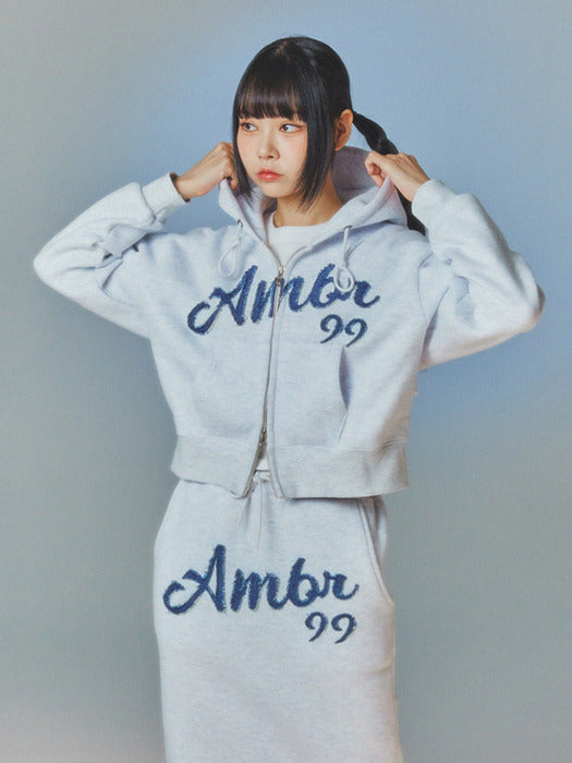 [ambler] Denim AMBLER Over fit Crop Zip-up Skirt set up AHCZ101 ASK302 (White-Melange)