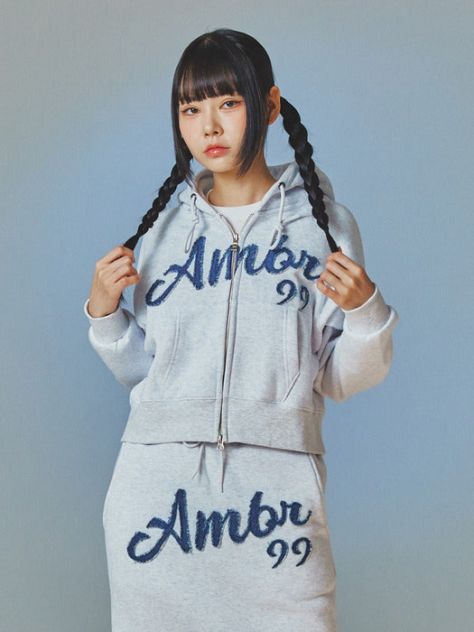 [ambler] Denim AMBLER Over fit Crop Zip-up Skirt set up AHCZ101 ASK302 (White-Melange)