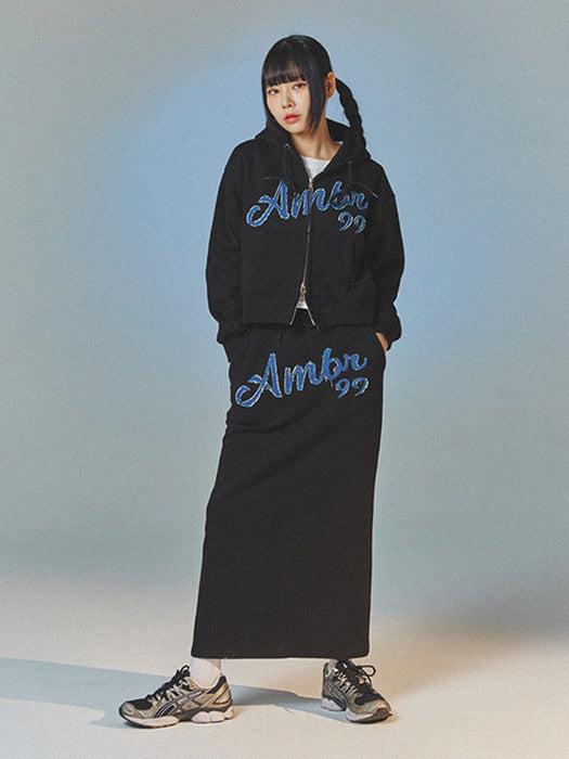 [ambler] Denim AMBLER Over fit Crop Zip-up Skirt set up AHCZ101 ASK302 (Black)