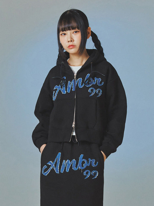 [ambler] Denim AMBLER Over fit Crop Zip-up Skirt set up AHCZ101 ASK302 (Black)