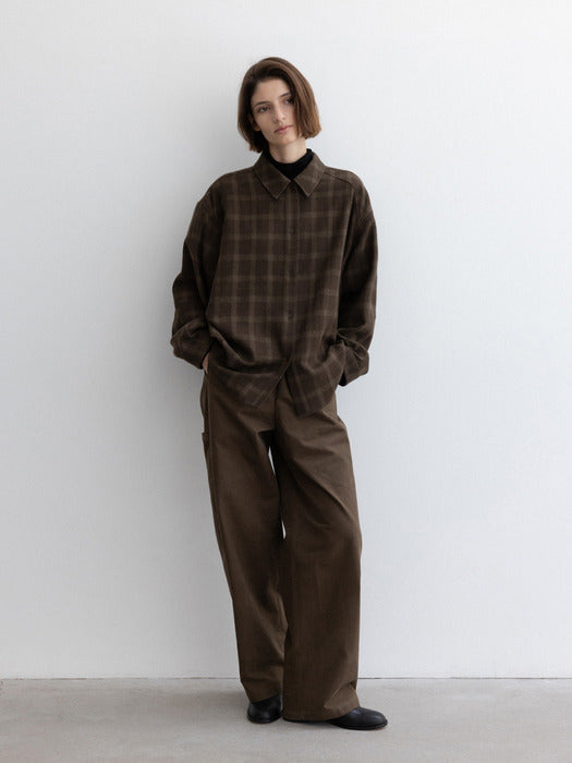 [moia] wool check shirt (khaki)