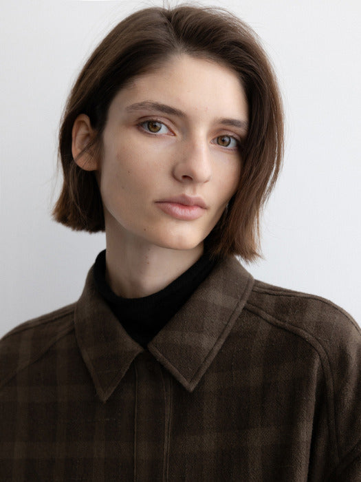 [moia] wool check shirt (khaki)