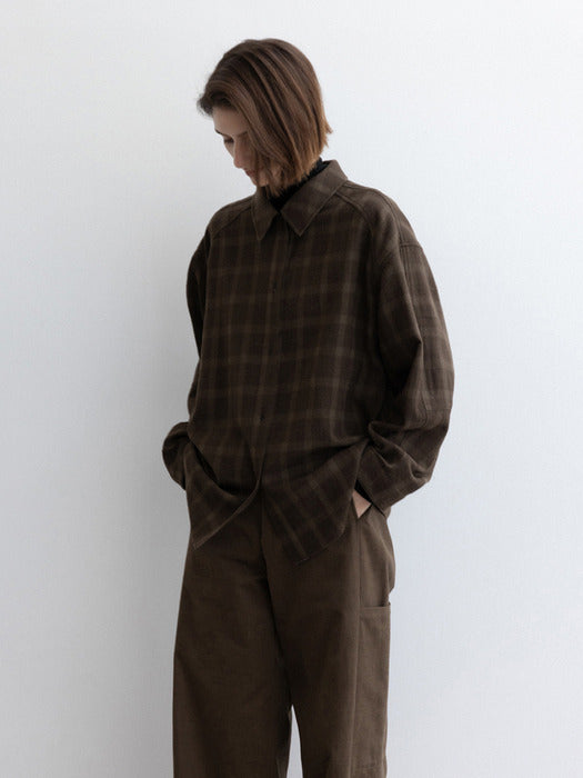 [moia] wool check shirt (khaki)