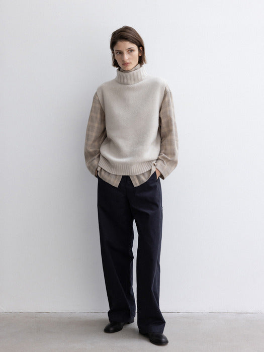 [moia] wool check shirt (beige)