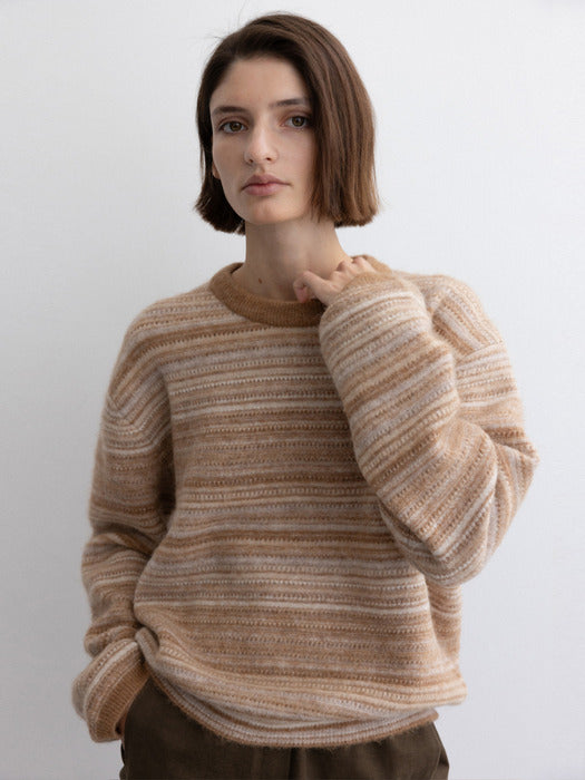 [moia] stripe alpaca sweater (beige)