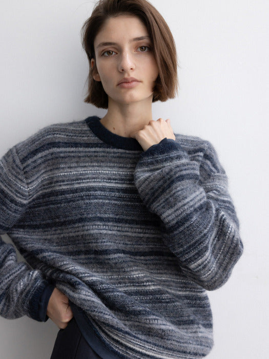 [moia] stripe alpaca sweater (navy)