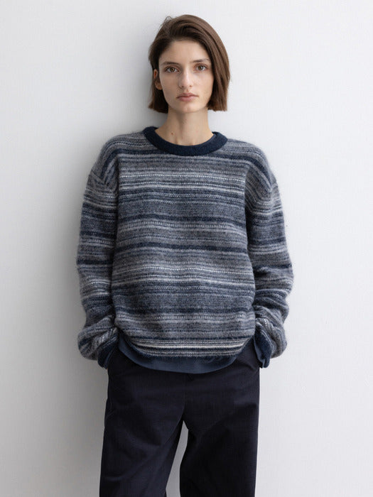 [moia] stripe alpaca sweater (navy)
