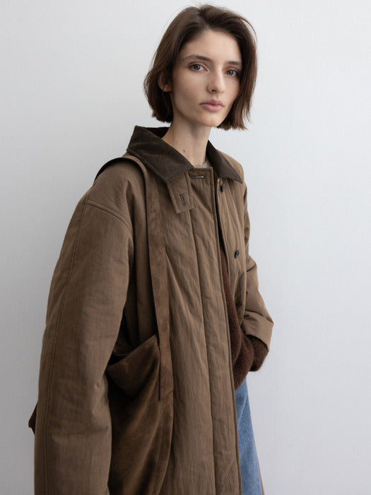 [moia] padded single coat (brown)