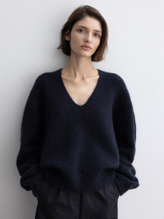 [moia] v-neck mohair knit (navy)