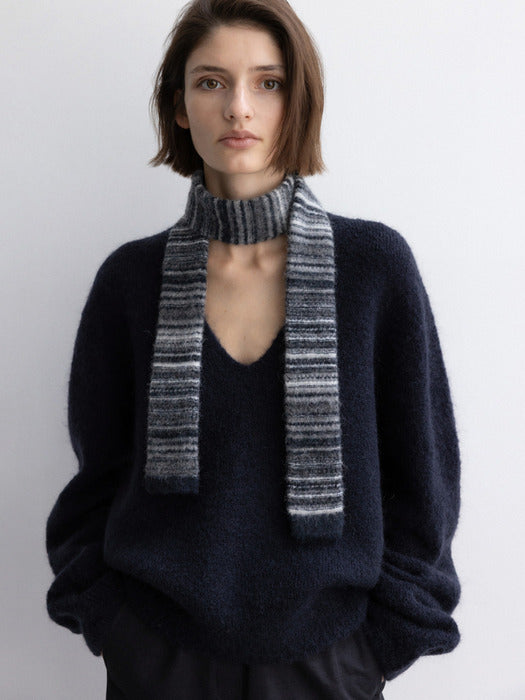 [moia] v-neck mohair knit (navy)