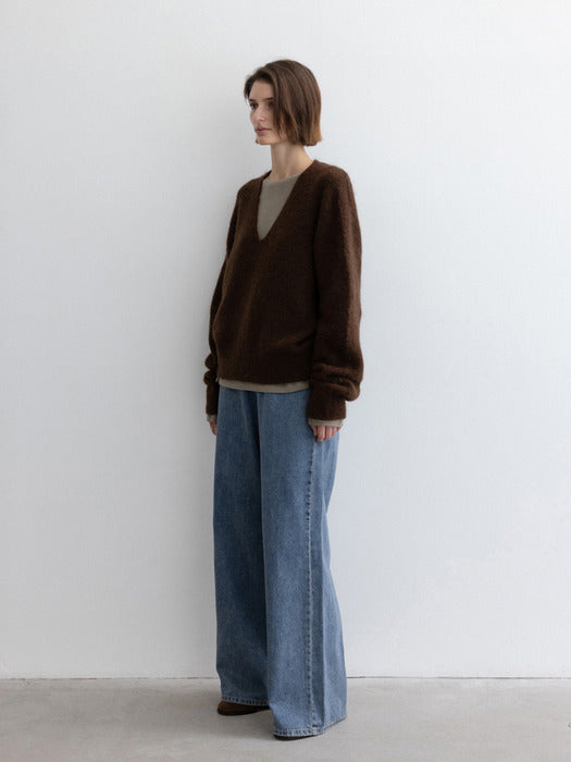 [moia] v-neck mohair knit (brown)