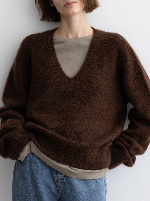 [moia] v-neck mohair knit (brown)