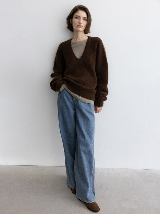 [moia] v-neck mohair knit (brown)